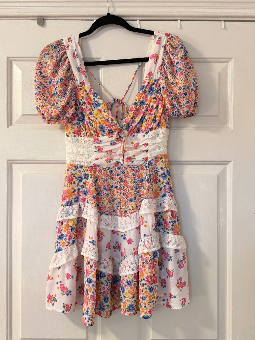 Altar'd State Aderny Patchwork Floral Mini Dress Women's Small White Multicolor